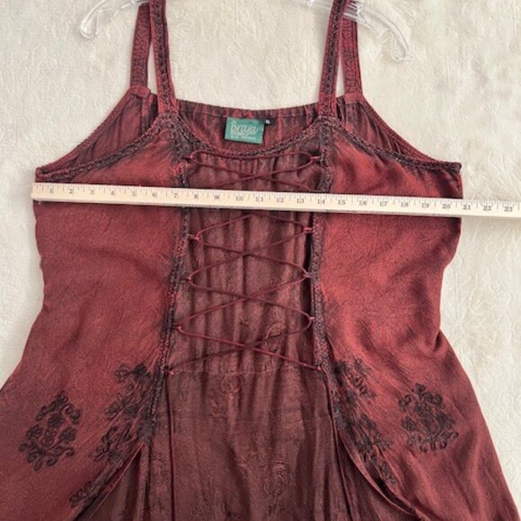Vintage Renaissance Medieval Maxi Flowy Dress Maroon & Black Flocked Floral 1x - Picture 6 of 10